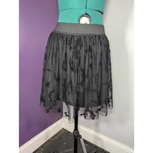 Sheer Overlay Elastic Skirt W Mesh Size Medium Bat Print Y2K Alternative Grunge